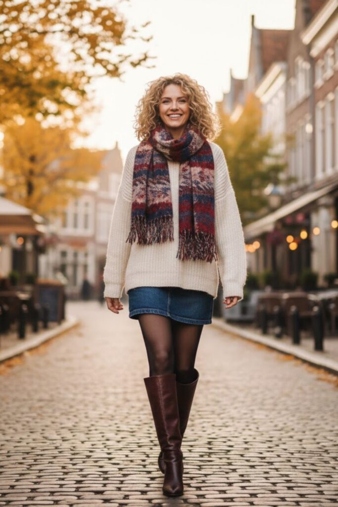 Sweater with Denim Skirt