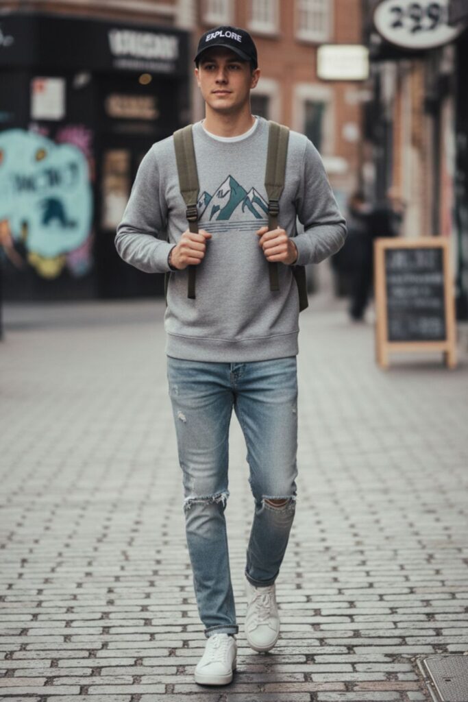 Sweatshirt with Jeans and Sneakers