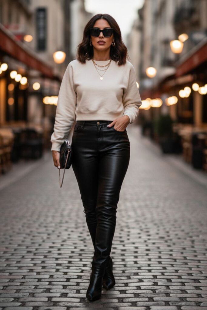 Sweatshirt with Leather Pants