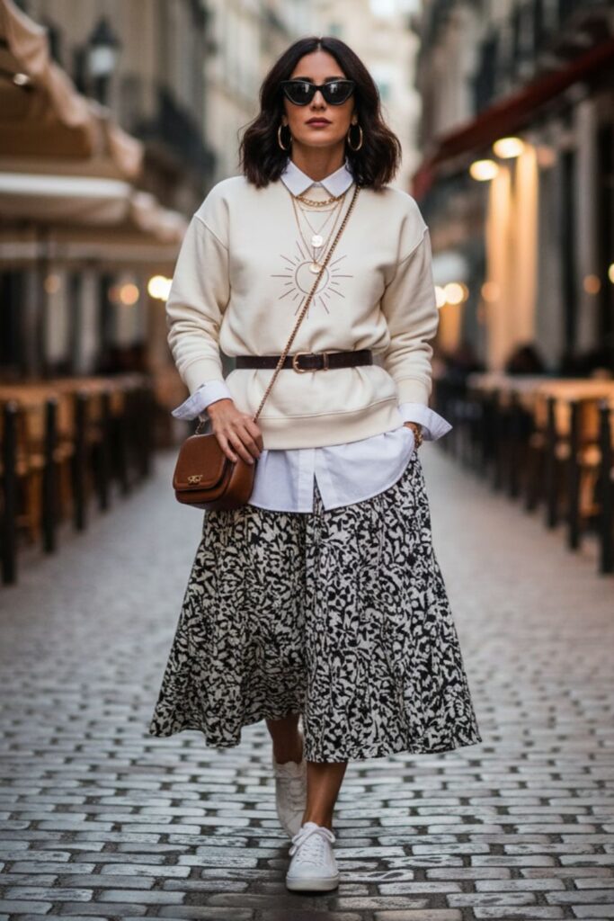 Sweatshirt with Midi Skirt