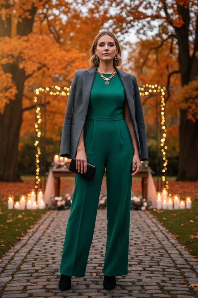 Tailored Jumpsuit with Statement Necklace