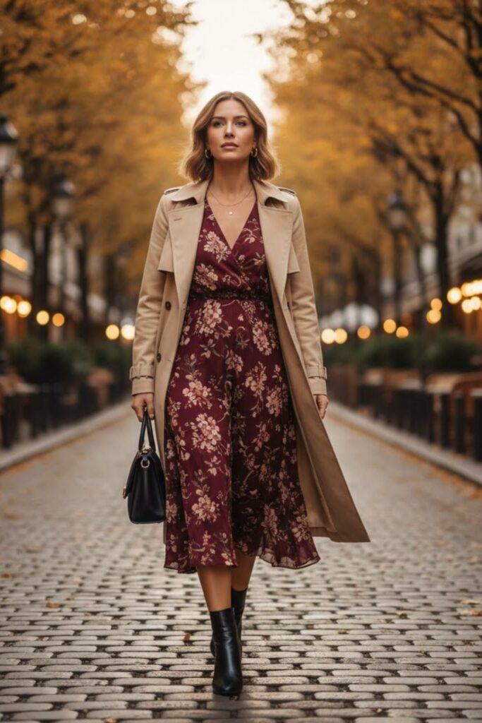 Trench Coat with Midi Dress