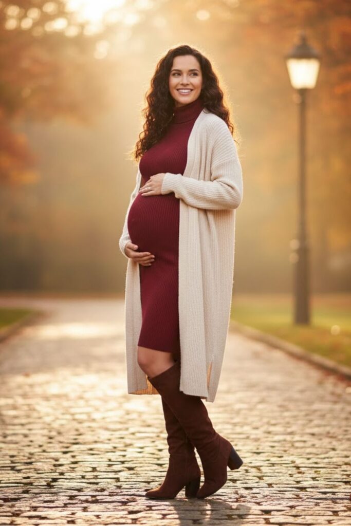 Turtleneck Dress with Knee-High Boots