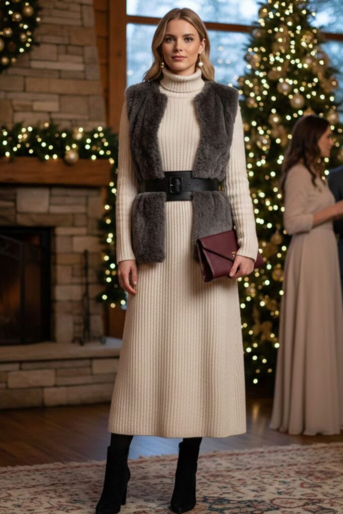 Turtleneck Dress with Statement Belt