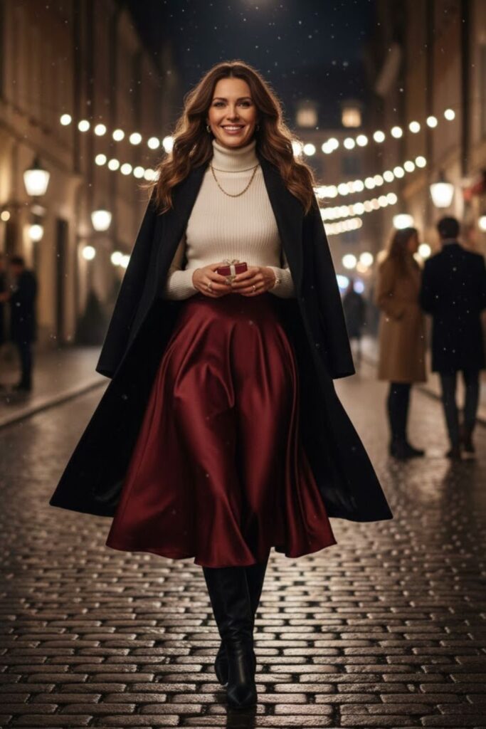 Turtleneck with Satin Skirt