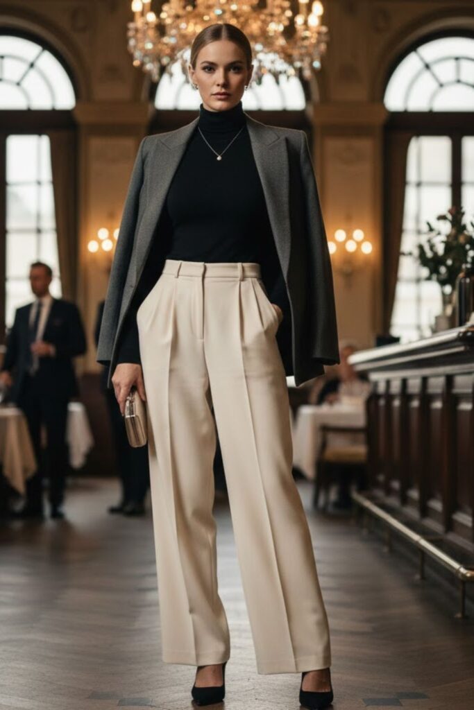 Turtleneck with Wide-Leg Trousers
