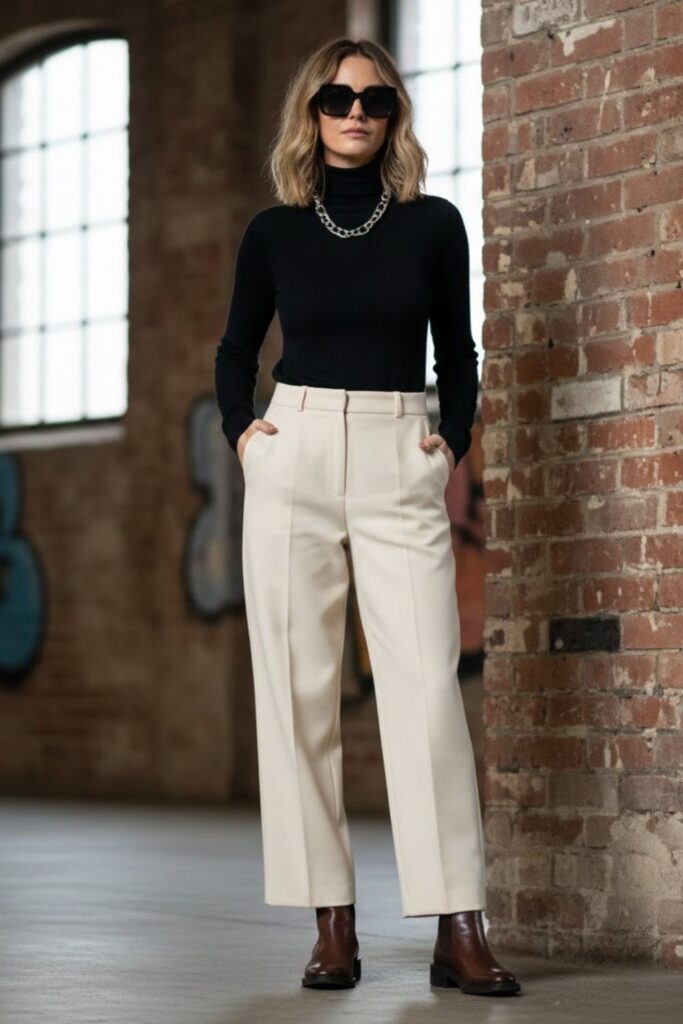 Turtleneck with Wide-Leg Trousers