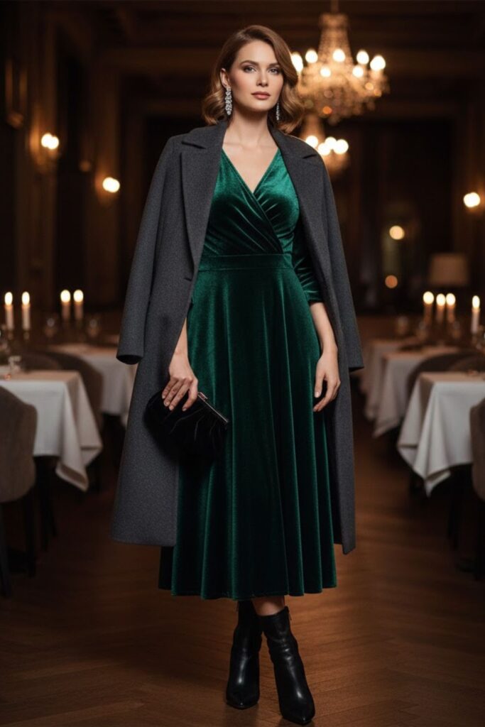 Velvet Dress with Ankle Boots