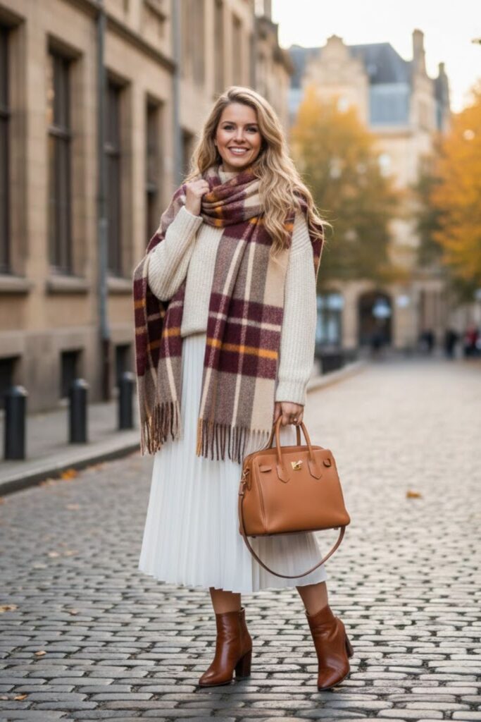 White Skirt with Oversized Scarf