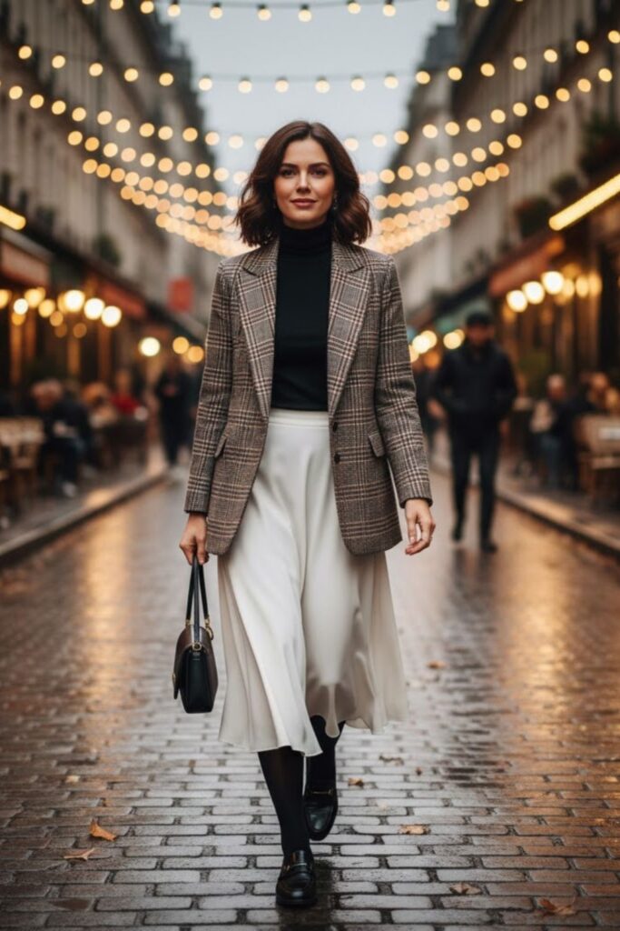 White Skirt with Plaid Blazer