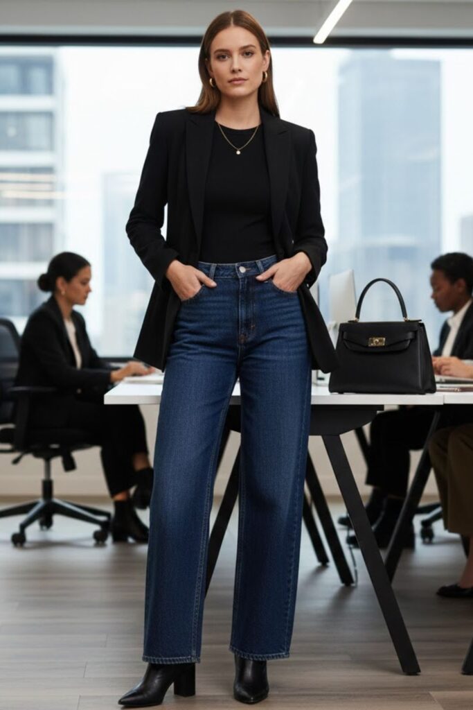 Wide-Leg Jeans with Fitted Blazer