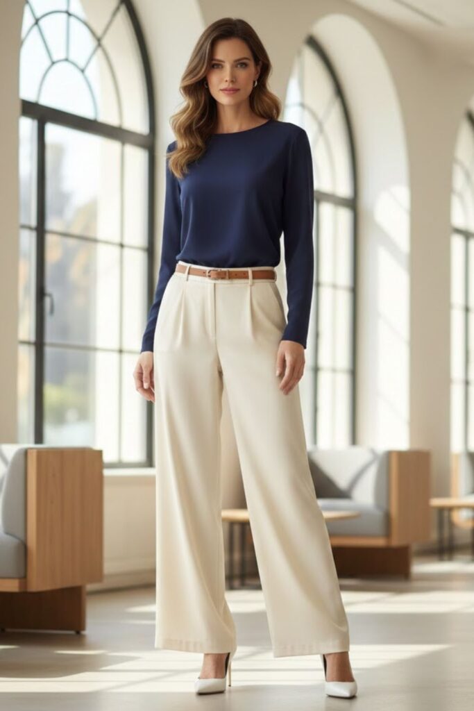 Wide-Leg Pants with Fitted Blouse
