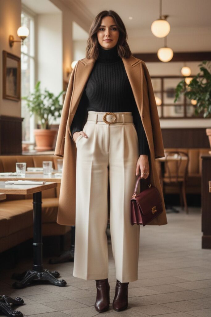 Wide-Leg Pants with Turtleneck