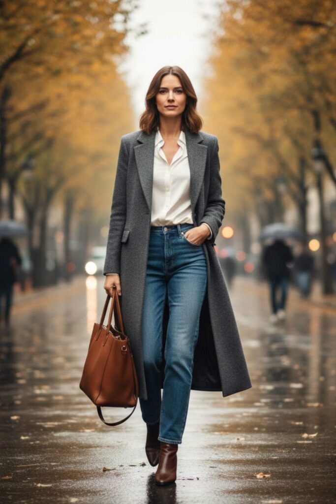 Wool Coat with Straight-Leg Jeans