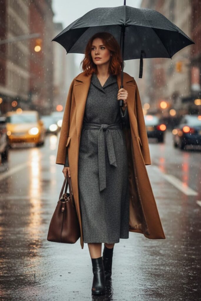 Wool Dress with Belt and Coat