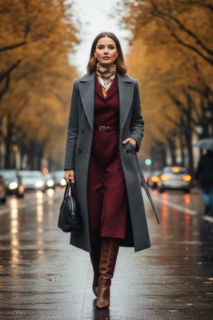 Wool Dress with Belted Coat