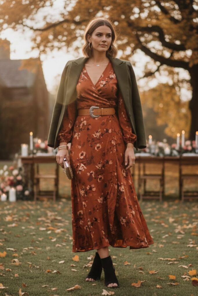 Wrap Dress with Heeled Sandals
