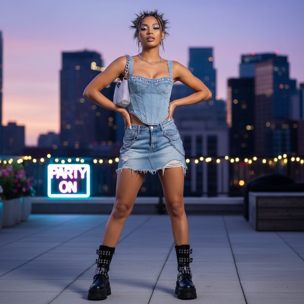 Y2K Denim Skirt with a Corset Top