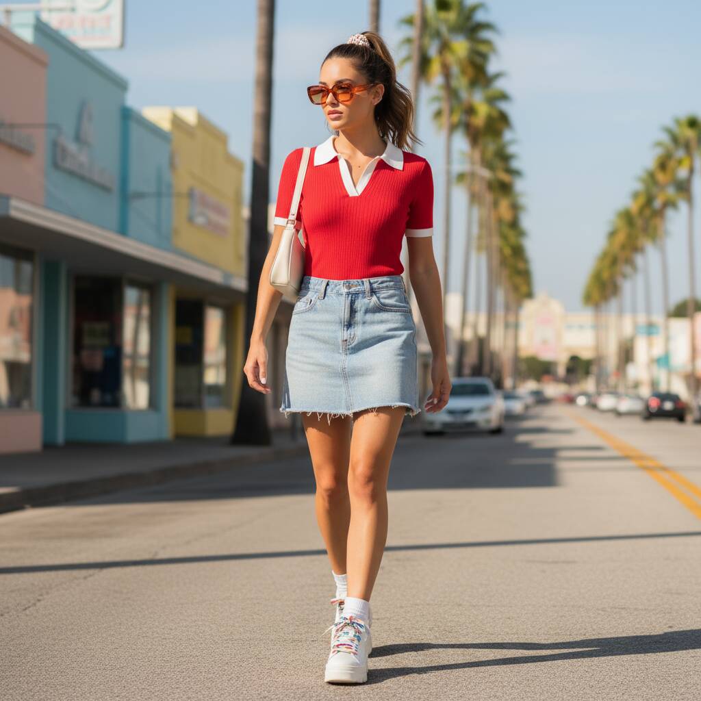 Y2K Denim Skirt with a Polo Shirt