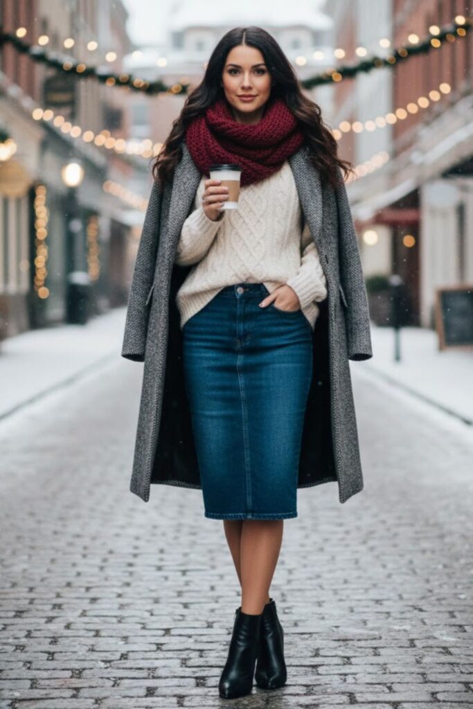 1. Chunky Knit Sweater and Heeled Boots