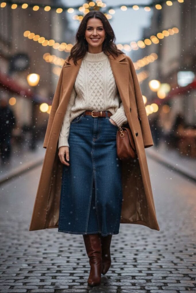 1. Chunky Knit Sweater and Knee-High Boots