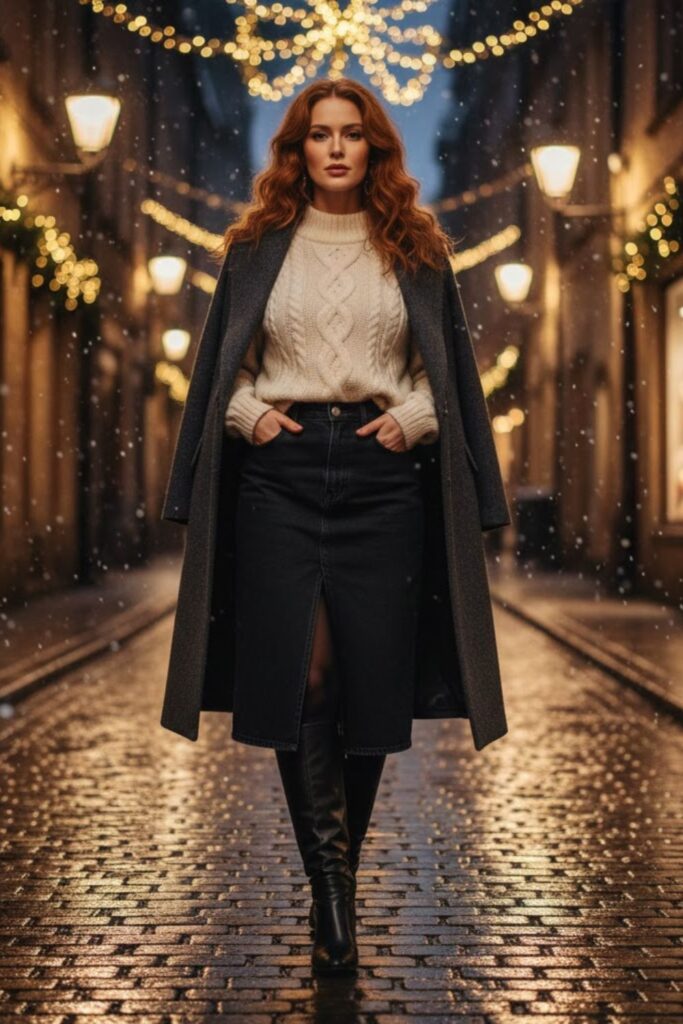 1. Chunky Knit Sweater and Knee-High Boots