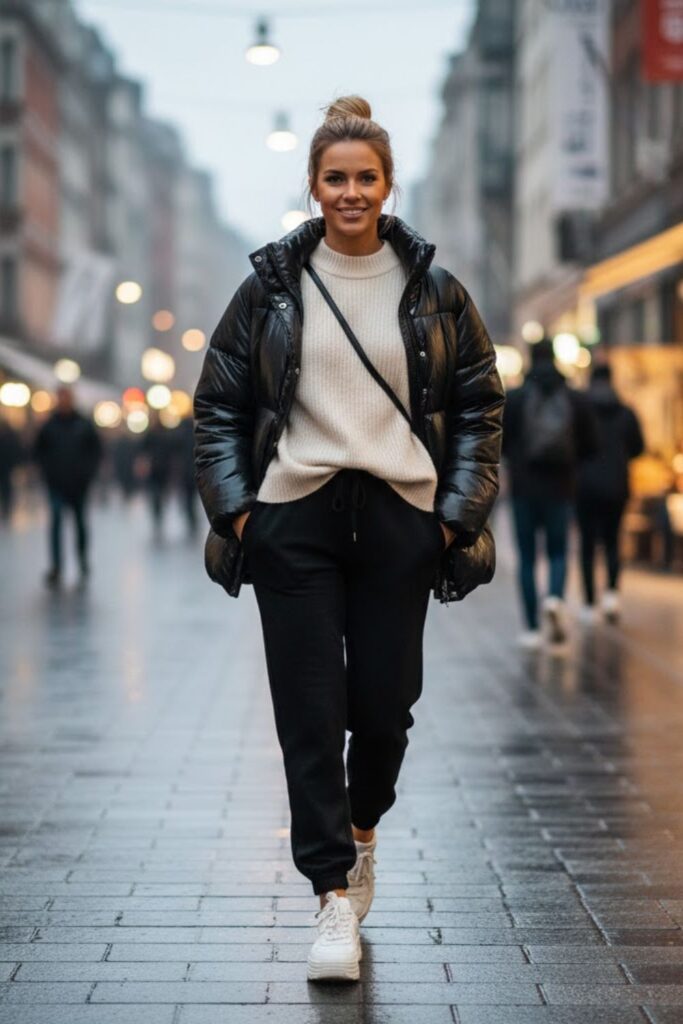 1. Fleece Joggers with Oversized Sweater and Sneakers