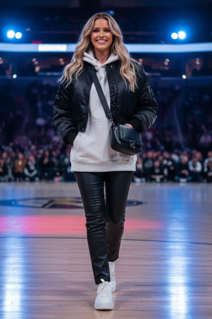 1. Oversized Hoodie with Leather Pants and Sneakers