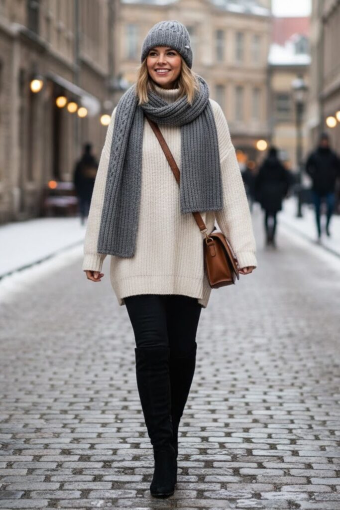 1. Oversized Knit Sweater with Leggings