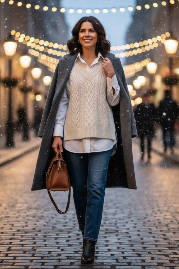 1. Oversized Sweater Vest with White Button-Up Shirt