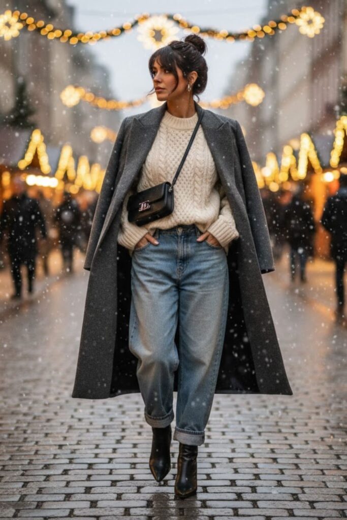 1. Oversized Sweater and Ankle Boots