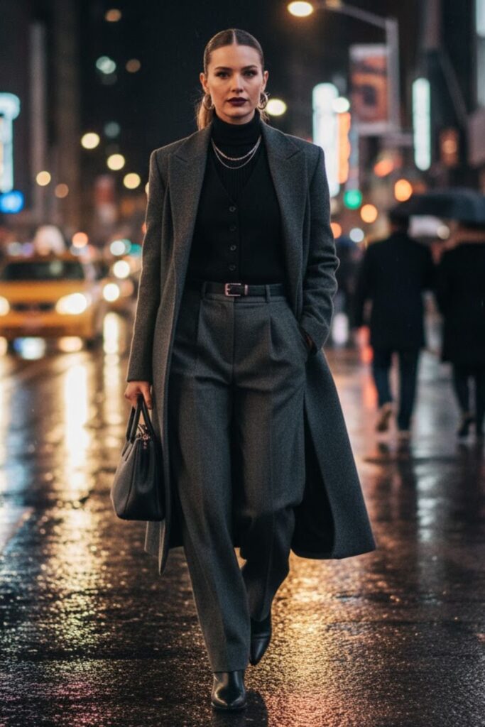 1. Tailored Waistcoat with Turtleneck and Wool Trousers