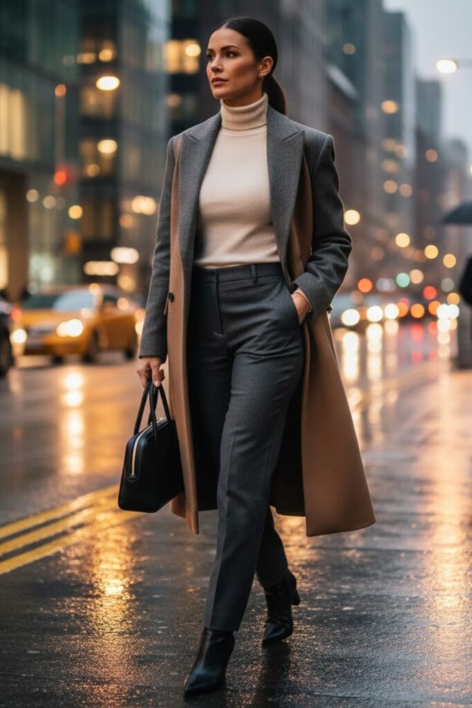 1. Turtleneck and Blazer with Tailored Trousers