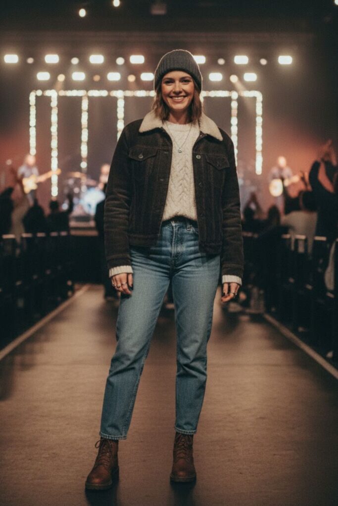 1. Vintage Denim and Layered Knit Look