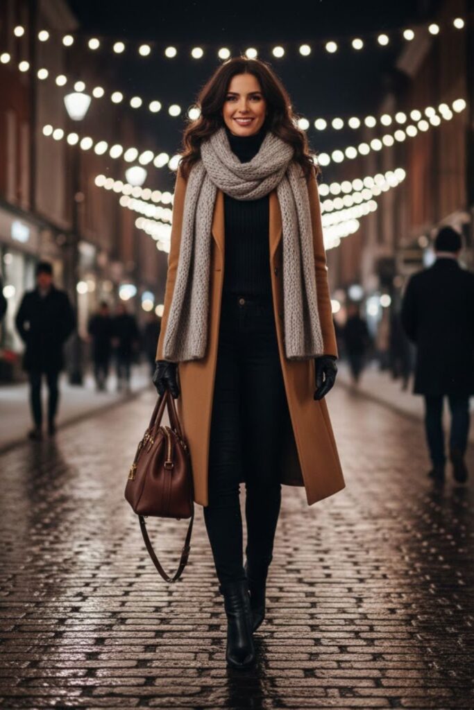 1. Wool Coat with Turtleneck and Skinny Jeans