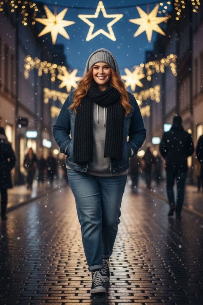 10. Denim Jacket Layered Over Hoodie and Jeans