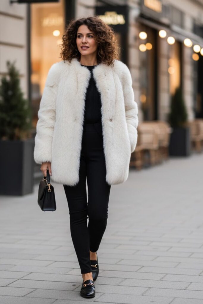10. Faux Fur Coat and Leggings