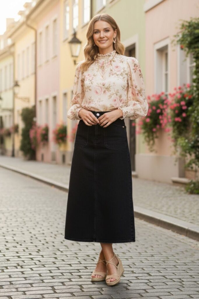 10. Feminine Touch with a Floral Top