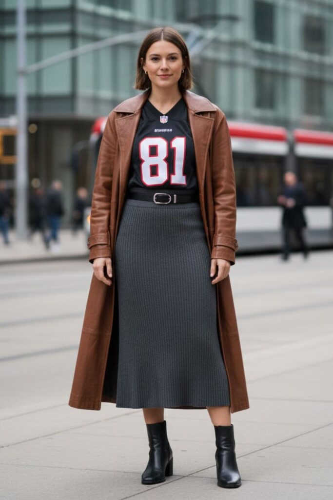 10. Football Jersey with Knit Midi Skirt