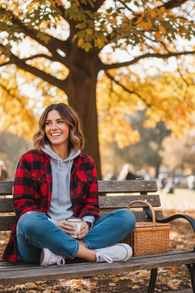 10. Hoodie with Flannel Shirt and Relaxed Jeans