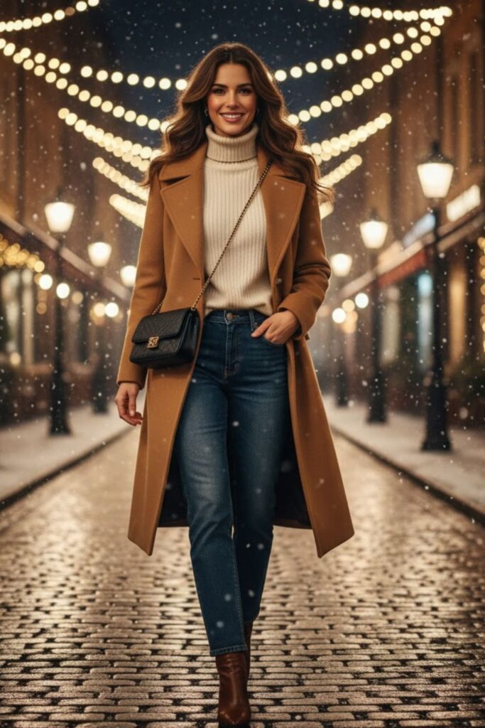 10. Jeans with Statement Coat and Turtleneck