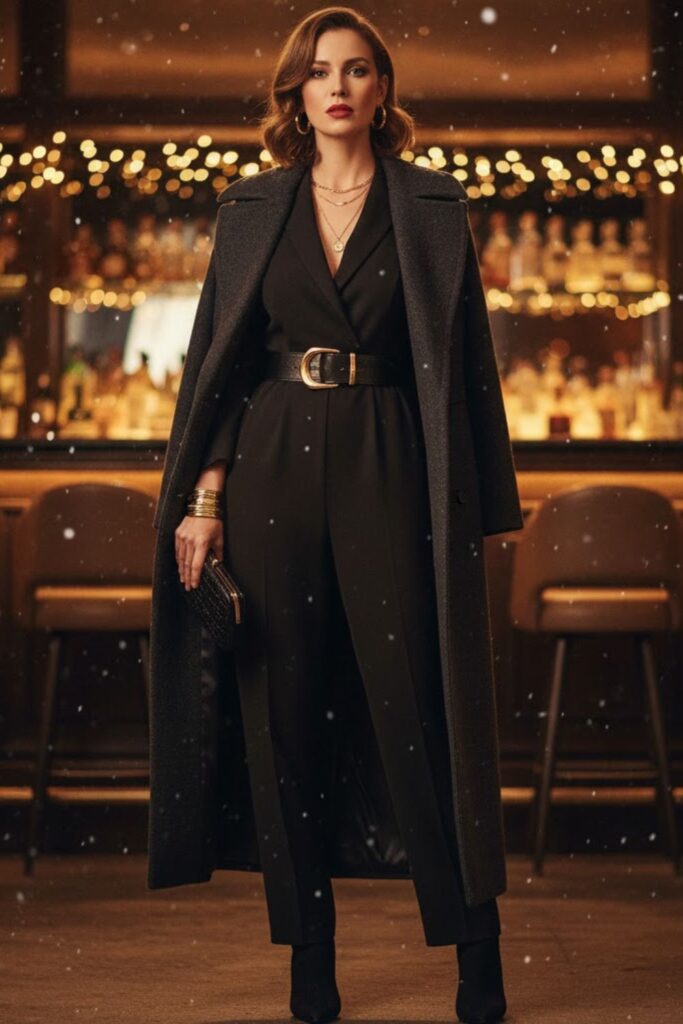 10. Jumpsuit with Belted Coat