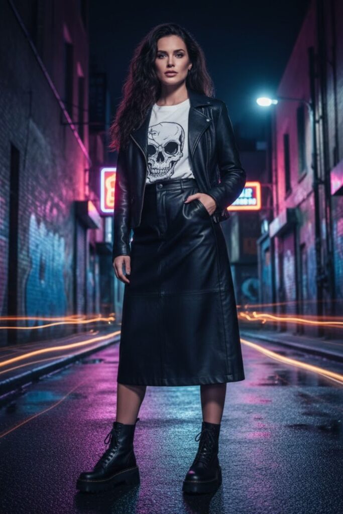10. Leather Jacket and Graphic Tee