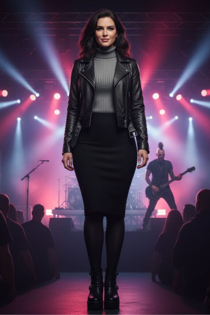 10. Leather Moto Jacket + Knit Midi Skirt