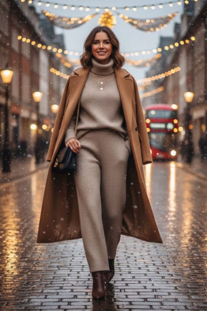 10. Monochrome Knit Set with Long Coat
