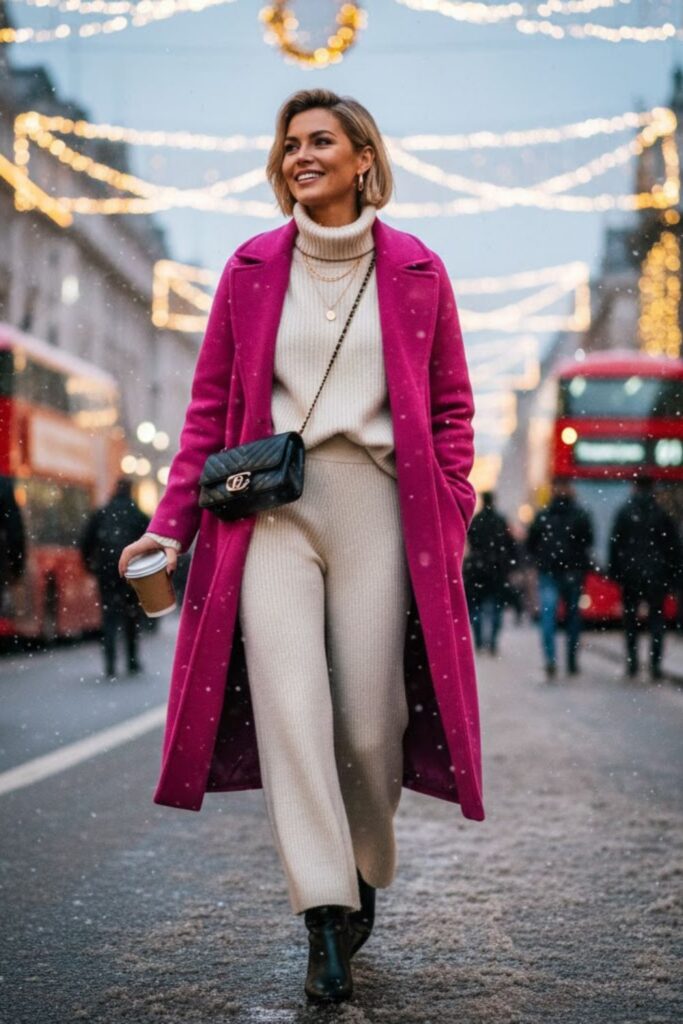 10. Monochrome Knit Set with Statement Coat