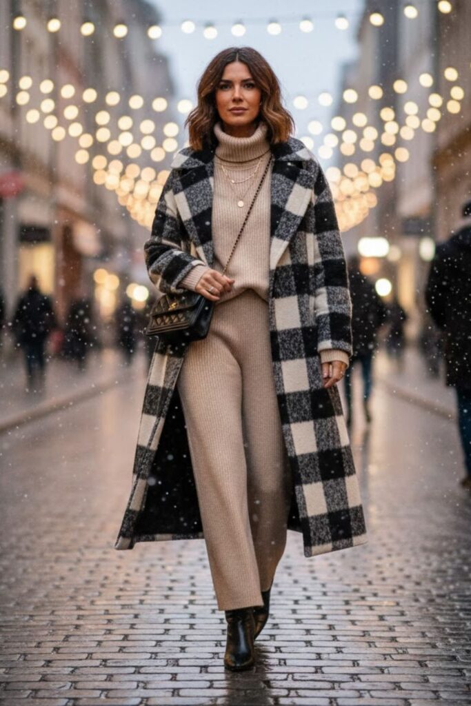 10. Monochrome Knit Set with Statement Coat