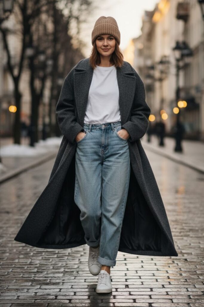 10. Oversized Coat and Beanie