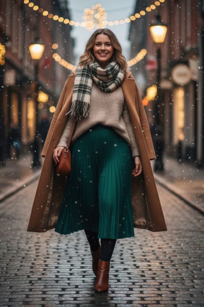 10. Oversized Sweater with Pleated Skirt