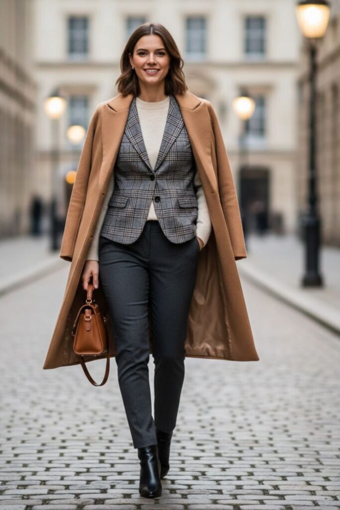 10. Plaid Waistcoat with Sweater and Slim Pants